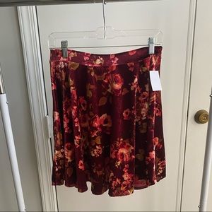Floral maroon velvet skater skirt